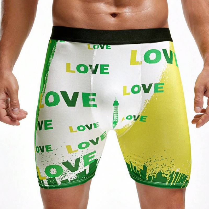 Men's Low Waist Home Breathable Slim Long Flat Corner Panties Romantic Valentine's Day Color Contrast LOVE Slogan 3D Printing Men's Low Waist Home Breathable Slim Long Flat Corner Panties Romantic Valentine's Day Color Contrast LOVE Slogan 3D Printing