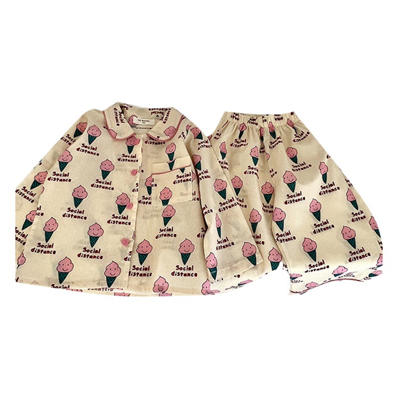 Conjunto de Ropa de Casa de Algodón con Dibujos Animados para Niños, Primavera y Otoño 2024, Pijamas para Niños y Niñas, Conjunto para Bebés