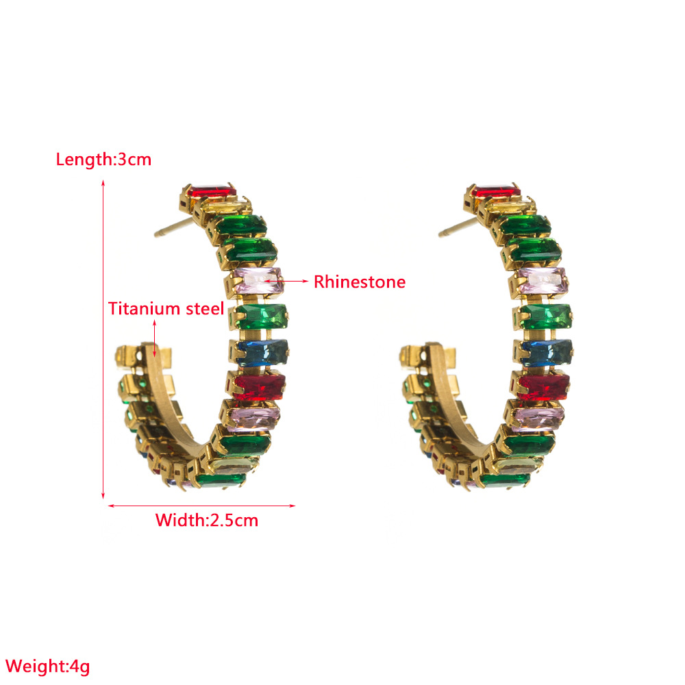 Fashion Geometric Titanium Steel Plating Rhinestones Ear Studs 1 Pair