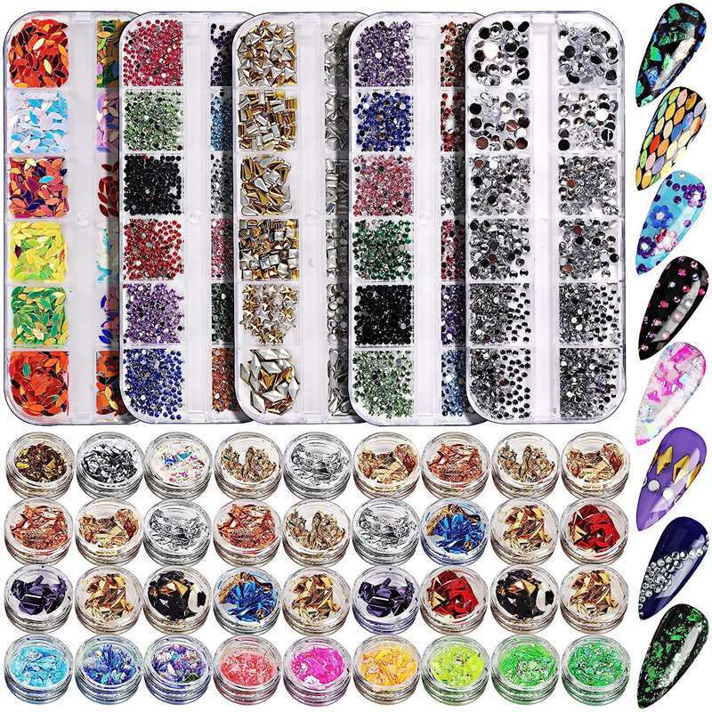 Cross-Border Nail Art Jewelry Set Flats Bottom Diamond Rivets Gold and Silver Foil Paper Color Foil White Diamond Horse Eye Fantasy Sequins