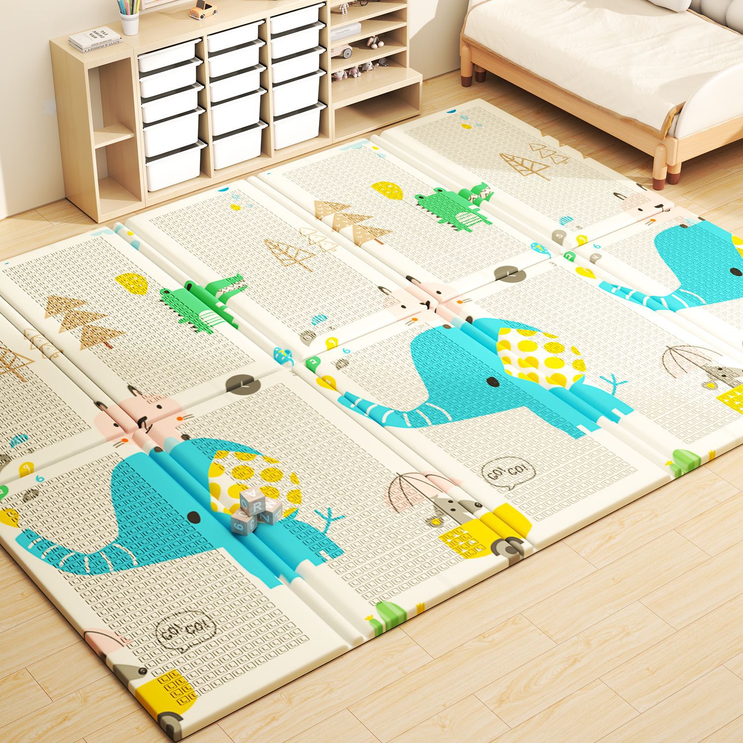 Alfombra de gateo XPE de doble cara, alfombra de juego de dibujos animados para sala de estar, alfombra de gateo para bebés plegable y engrosada, interacción entre padres e hijos