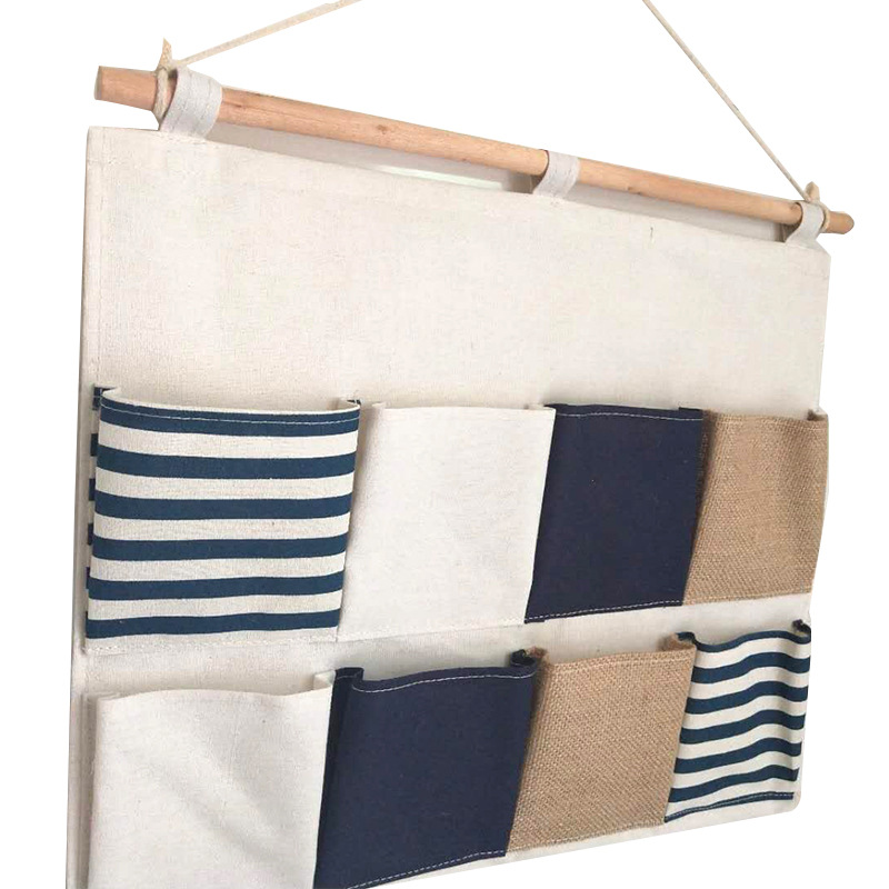 ZAKKA Almacenamiento de algodón y lino 8-Bolsillo colgando bolsa de pared de almacenamiento horizontal suministros para el hogar bolsa de almacenamiento al por mayor