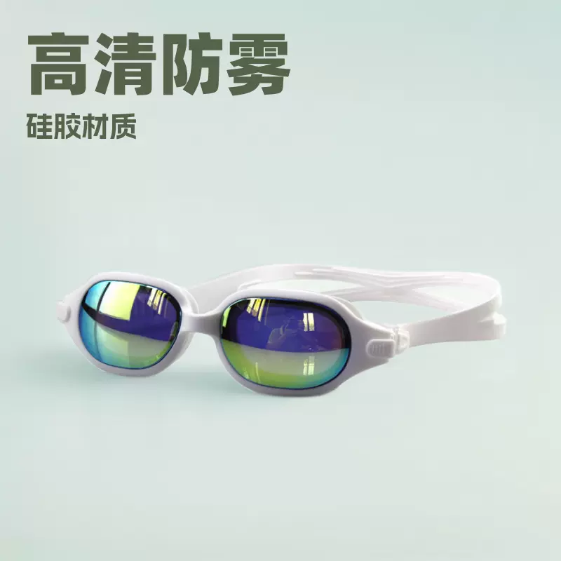 成人镀彩游泳镜防雾现货批发可印制多色硅胶泳镜跨境高清PC镜片
