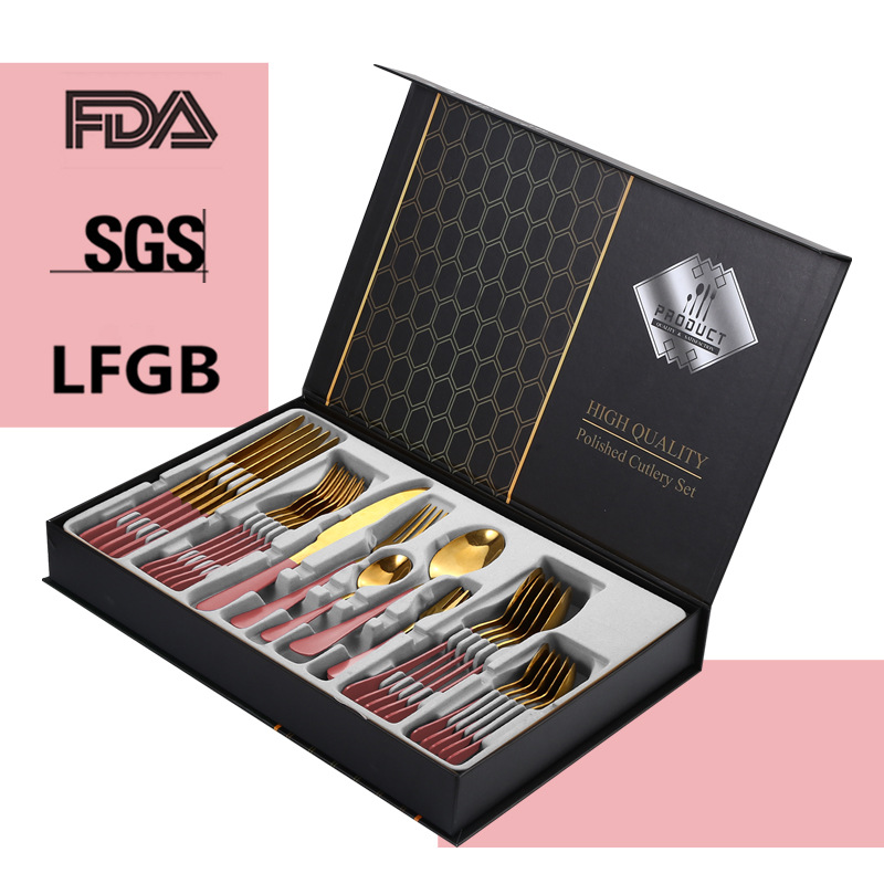 1010 cinco piezas principales transfronteriza cuchillo de comida occidental, tenedor y cuchara traje de caja de regalo