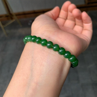 Jin Yu Tang Xinjiang Hetian Jasper Abacus Beads Bracelet Color Green Uniform Jade Fine and Oily Style
