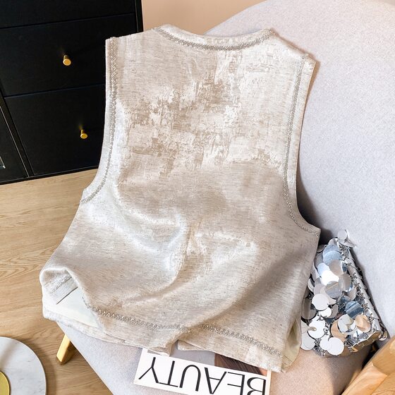 New Chinese Style National Style Light Luxury Elegant Fashionable Elegant Silk Linen Vest New Chinese Style National Style Women's Vest