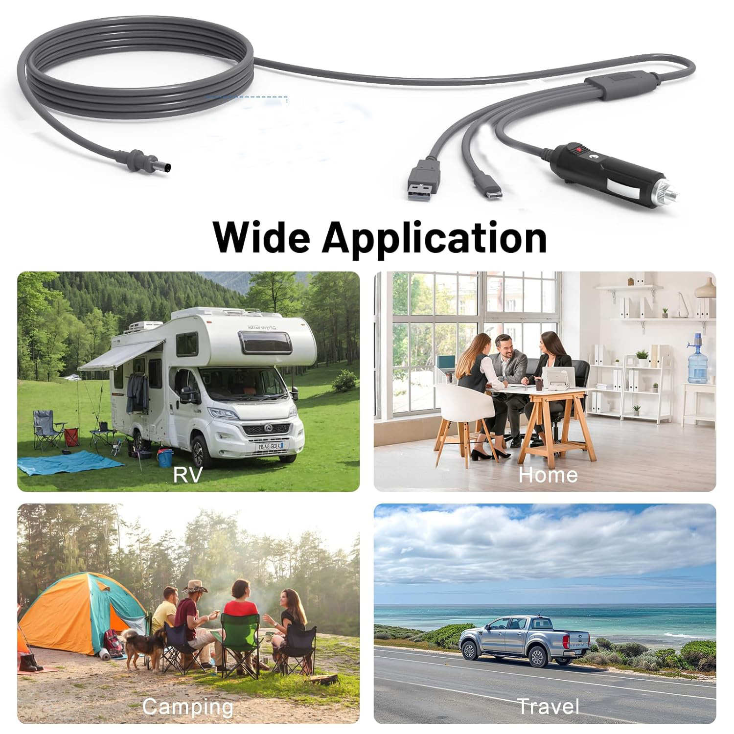 Cross-border hot-selling fourth-generation fan model one-to-three type C to DC cigarette lighter USB three-in-one power supply