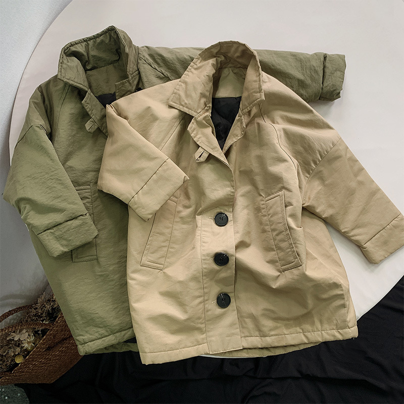Gabardina de algodón para niños de media longitud de estilo coreano 2024 primavera y otoño para niños y niñas gabardina acolchada ropa infantil personalizada