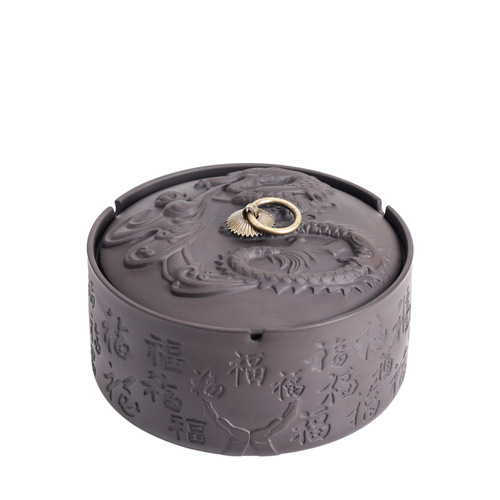 New Style Zisha Ceramic Cigarette Ashtray with Lid, Windproof Ashtray, Business Gift, Hotel Bar Smoking Accessories, Decorative Item