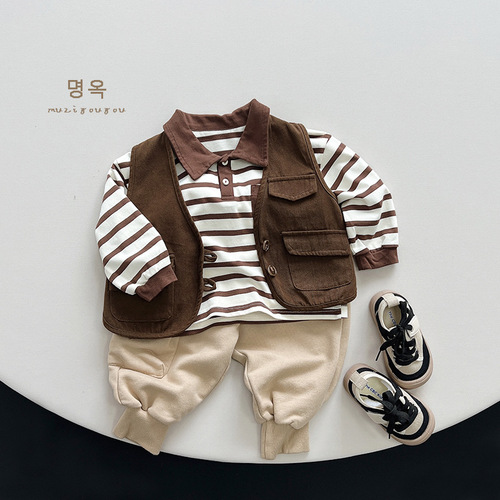 Children's clothing children's contrasting color POLO shirts for boys and girls casual versatile T-shirts 2024 spring and autumn new baby Korean tops