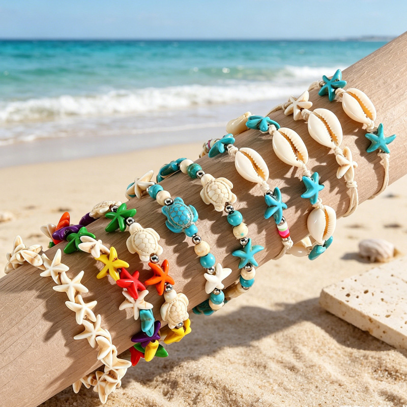 Bohemian Woven Bracelet Ins-Style Cross-Border Ocean Vacation Style Series Natural Shell Turtle Starfish Bracelet