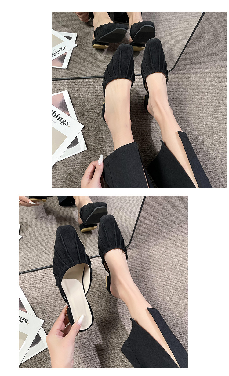 Baotou – pantoufles britanniques confortables à semelle basse et épaisse pour femmes, vêtements d'extérieur à la mode, petites pantoufles carrées pliables, nouvelle collection_voghion.com