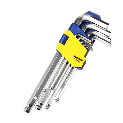 Hexagonal wrench set, plum blossom wrench, ball head, hexagonal set, flat head, extended wrench, 9 pieces