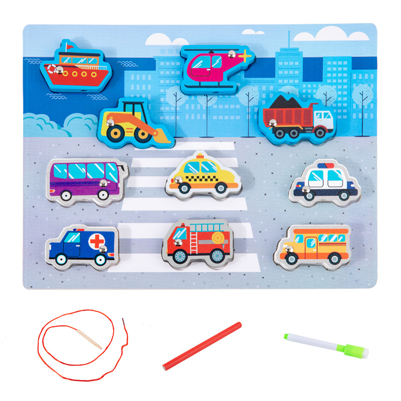 Tablero a juego multifuncional de doble cara de madera para niños Tablero de dibujo de cuerda Juguetes educativos para bebés con cuentas de pesca para niños