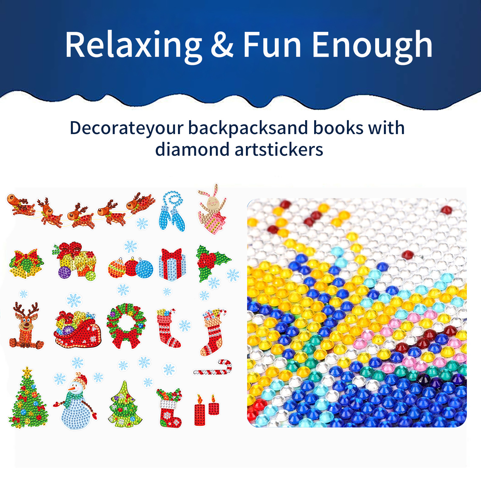 Diamante de Navidad transfronterizo dibujos animados alces aleatorios pegatinas DIY hechas a mano pegatinas 5D cristal brillante pegatinas al por mayor