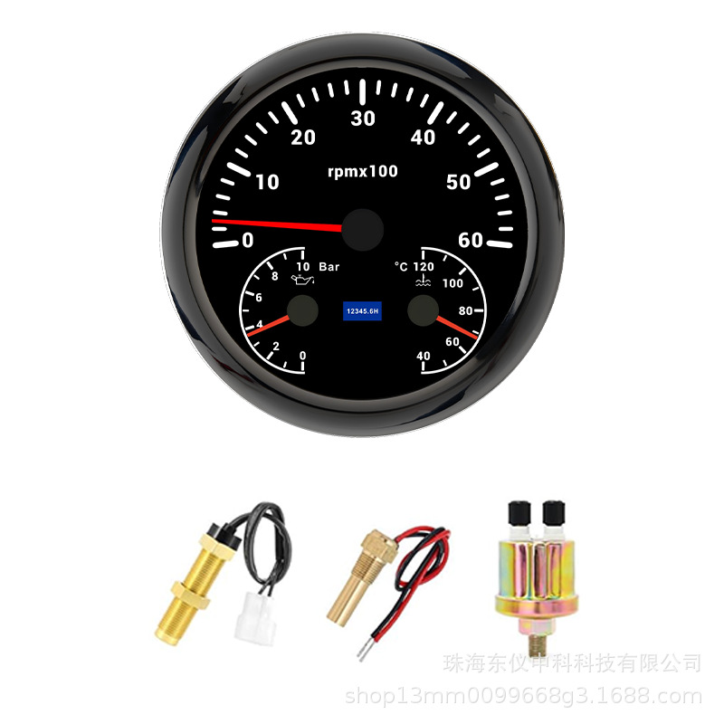 & Water Temp Gauge — Zhuǎnsùbiǎo automobile instrument - black-cover-6k-rpm-oil-pressure-bar-water-temp-3-in-1