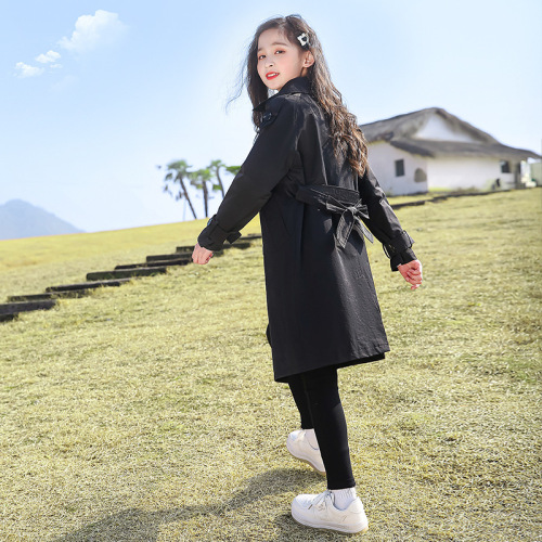 Girls' Coat 2024 Spring New Fashionable Korean Style Middle and Big Children's Fashionable Spring and Autumn Girls' Long Windbreaker 
