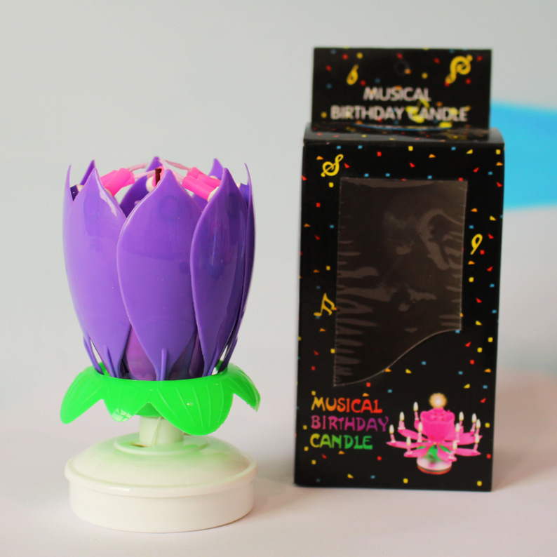 Vela de cumpleaños electrónico Lotus doble capa floración rotación cumpleaños fiesta atmósfera pastel decoración creativa música vela