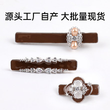 韩系冰花微镶锆石侧边发夹高级感珐琅棕色碎发刘海鸭嘴夹子发饰