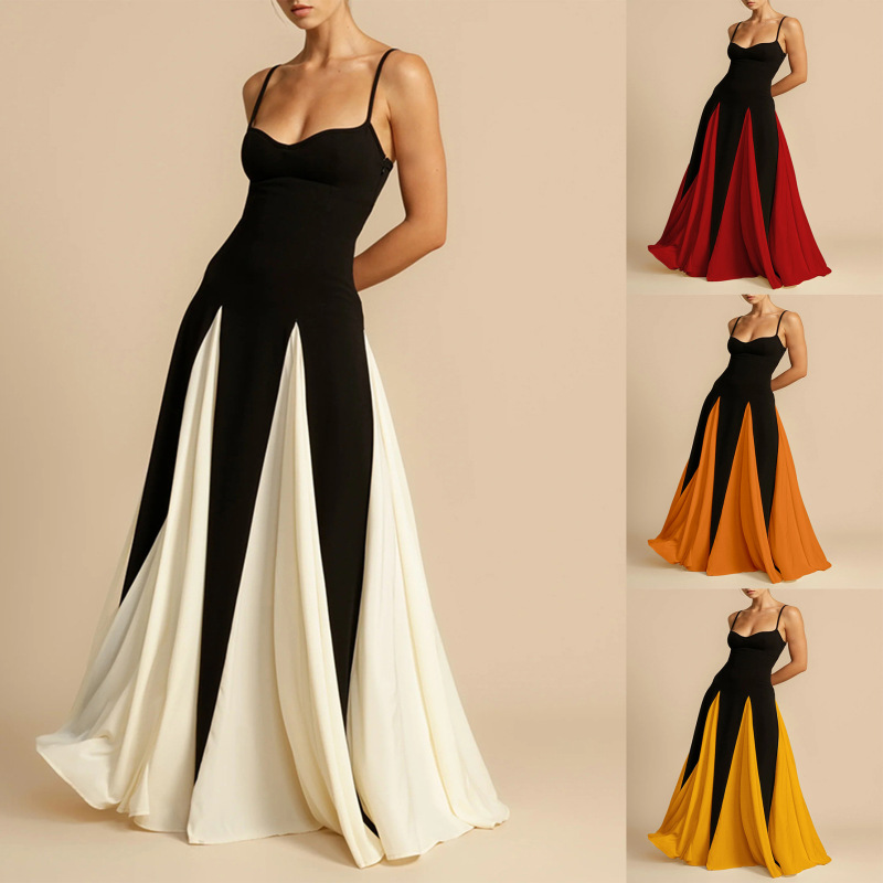 Cross-border Elegant Fashion Sexy Nightclub Trend Shoulder Stitching Large Skirt Sling dress Women's Evening Dress Cross-border Elegant Fashion Sexy Nightclub Trend Shoulder Stitching Large Skirt Sling dress Women's Evening Dress