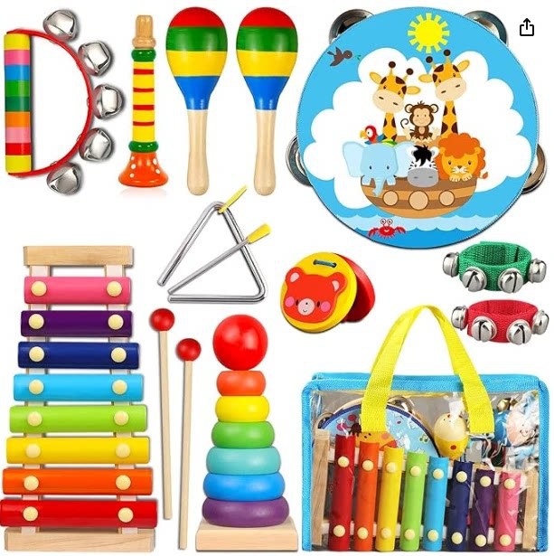 Set de Instrumentos de Percusión Orff de Madera, Educativo, Estimulación Sensorial, para Bebés y Jardín de Infantes