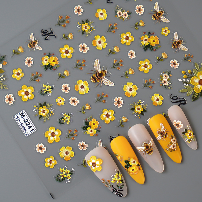 Cross-Border Internet Celebrity Ins New 5D Embossed Cartoon Nail Art Sticker Little Bee Flower Stereo Nail Sticker M2241 Cross-Border Internet Celebrity Ins New 5D Embossed Cartoon Nail Art Sticker Little Bee Flower Stereo Nail Sticker M2241