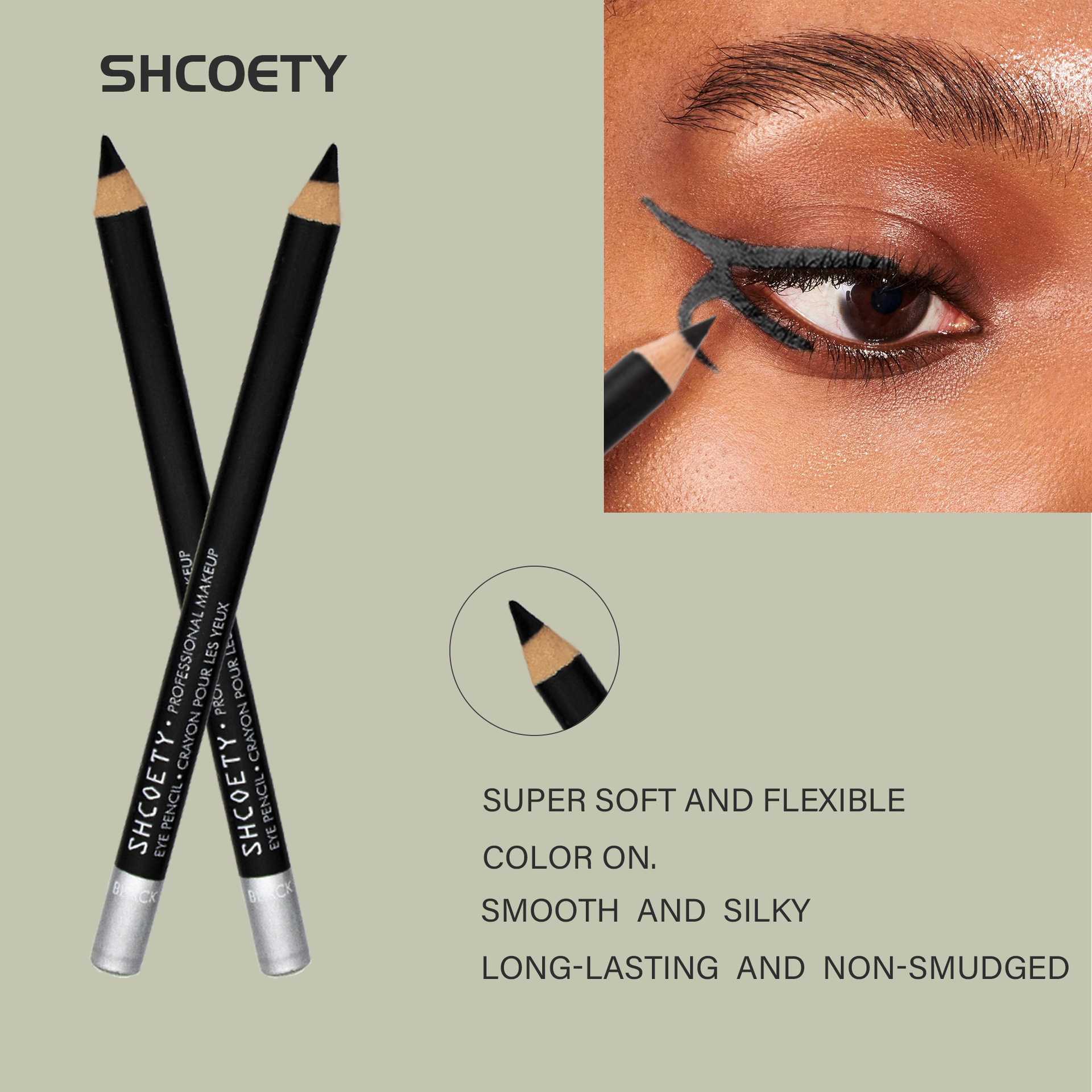 SHCOETY waterproof and non-smudge wooden eyeliner pen, long-lasting makeup without smudge, eyebrow pencil and eye pencil, dual-purpose makeup pen, European and American undefined