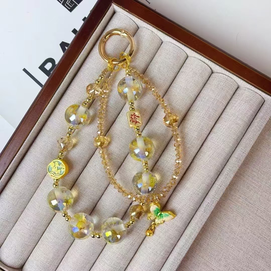 Alta sensación de cuentas de vidrio esmaltado cadena de teléfono móvil pulsera colgante de moda explosión de cristal cuentas de llavero bolsos colgante