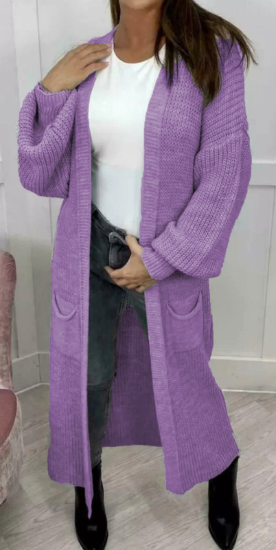 亚马逊秋冬长款开衫跨境大码宽松开襟毛衣欧美外贸针织灯笼袖外套|undefined