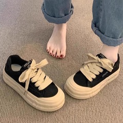厚底德训鞋女2025春秋新款溶解小黑鞋低帮防滑板鞋休闲百搭运动鞋