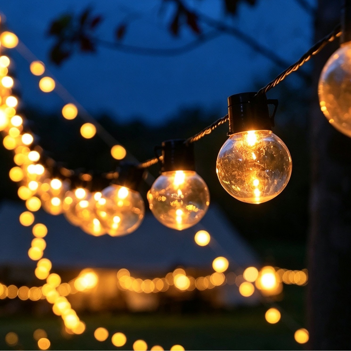 Camping al aire libre G50 gran estrella esférica LED lámparas de cadena de patio balcón fiesta cortina atmósfera decoración de luces de color image 5