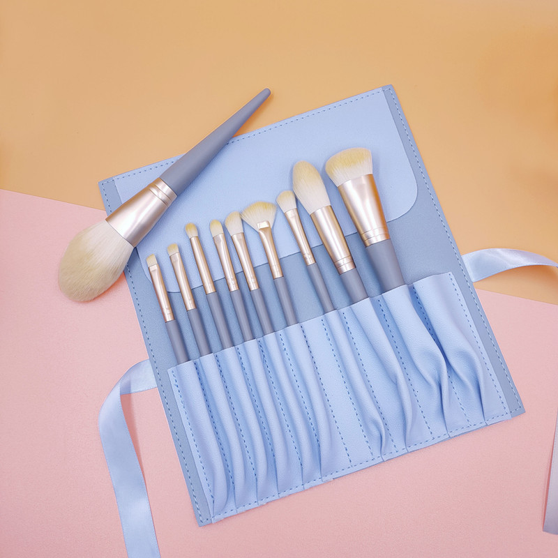 En stock nuevo patrón 10 Blue Bridge pinceles de maquillaje traje polvo suelto en forma de abanico cepillo de sombra de ojos herramientas de belleza conjunto completo de cepillos