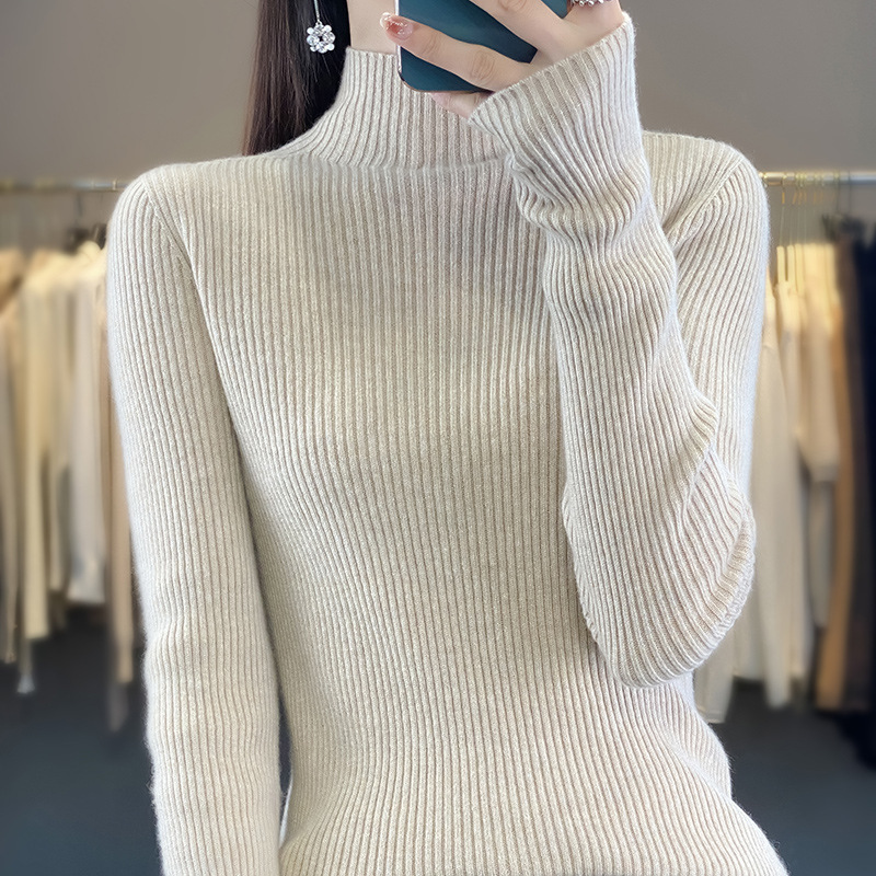 简约气质中领毛衣女秋冬大衣内搭修身显瘦针织衫软糯半高领打底衫|undefined