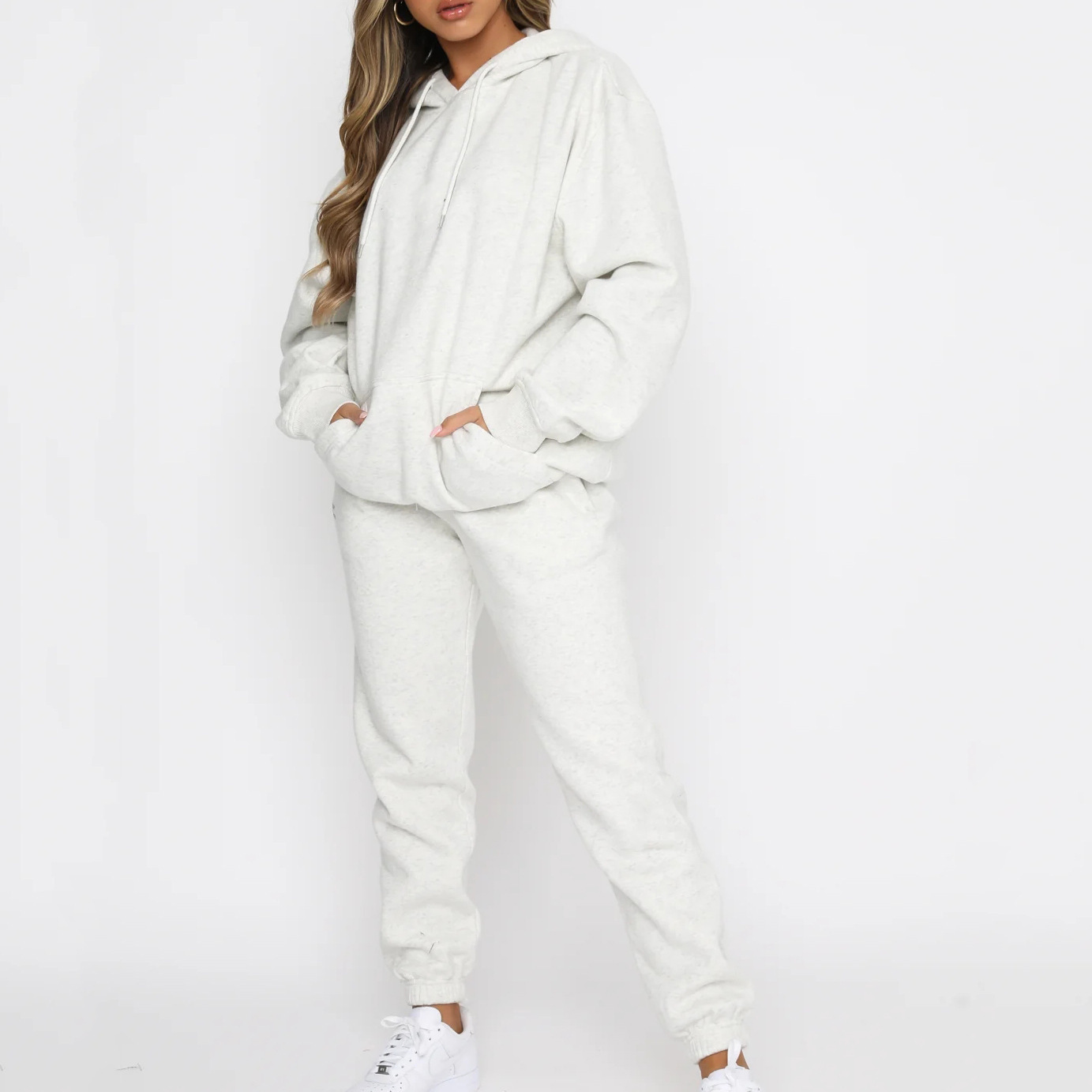 Ensemble Décontracté Femme À Capuche Avec Pantalon Et Poches_voghion.com