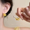 12 # Yellow osmanthus pendant pearl ear plug half circle stud earrings
