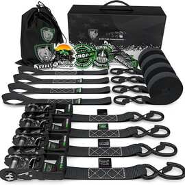 现货跨境棘轮绑带4cm5208Ratchet Straps软垫手柄S 钩软环拉紧器