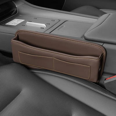 multifunctional interior supplies leather | Car storage bag/box - mocha-brown-leather-strap-card