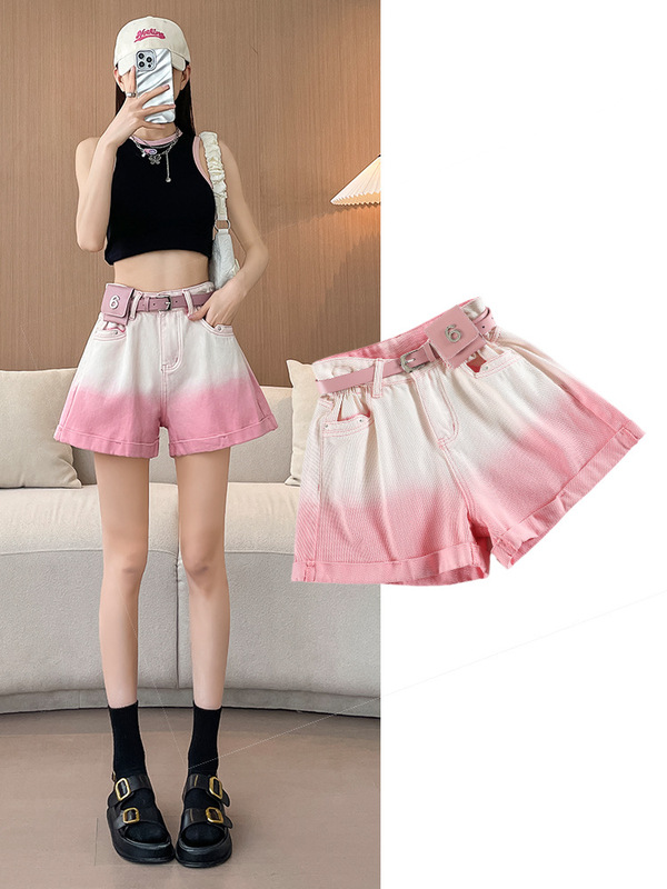 Designed Gradient Denim Shorts for Women Spring 2025 New High-Waisted Wide-Leg Fashion Slimming Look A-Line Hot Pants