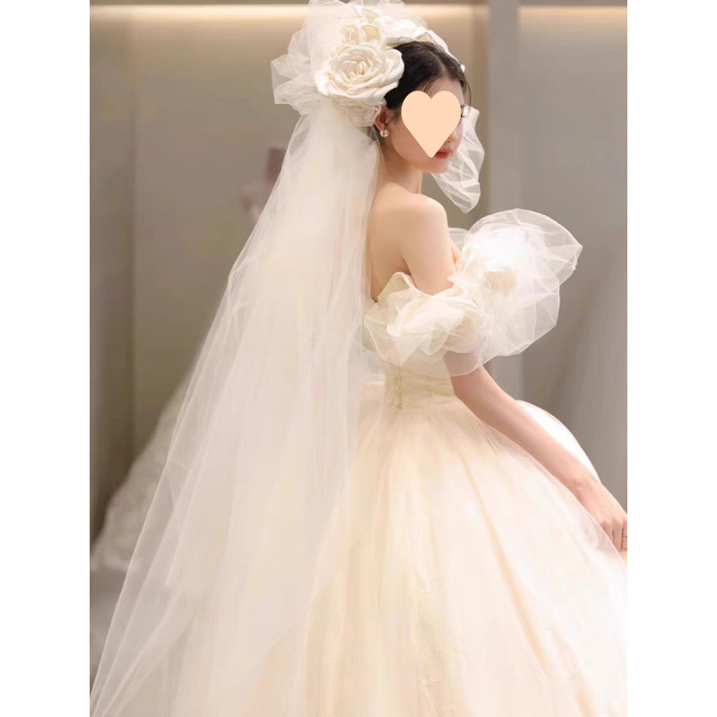 Abito da sposa leggero con spalle scoperte, stile Mori, tessuto francese di alta qualità, nuovo modello 2025, abito da sera per sposa minuta._voghion.com