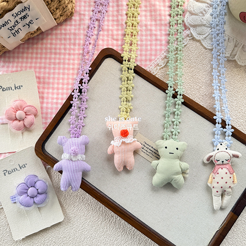 Korean cartoon animal fabric cotton plug children's all-match sweet girl's heart cute hairpin bear necklace accessories