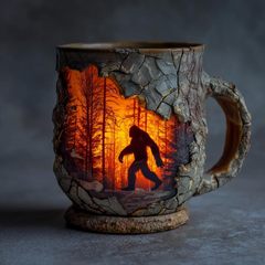 跨境新品Bigfoot Forest Fire Mug大脚怪森林火杯家居装饰品礼物