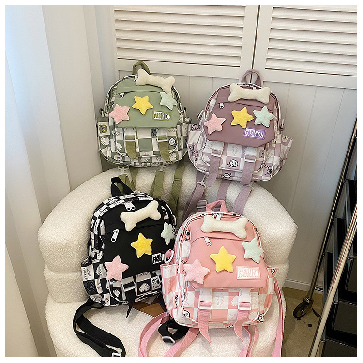 Waterproof 14 Inch Star Plaid Casual Daily School Backpack display picture 2