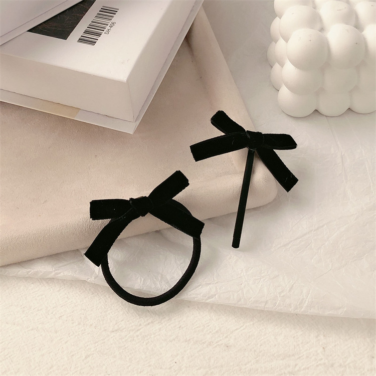 Anillo de cabello de arco de seda de banda de goma de cabello de cabello de alta calidad de cabello de cola de cabello elástica negra de alta gama