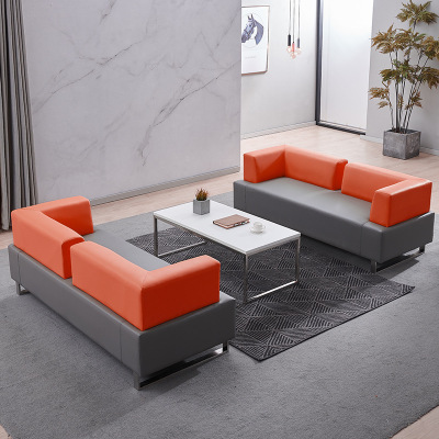 Sofá de oficina casual combinación de mesa de té sala de estar sala de recepción sala de estar sofá de cuero combinación de sofá de tres personas