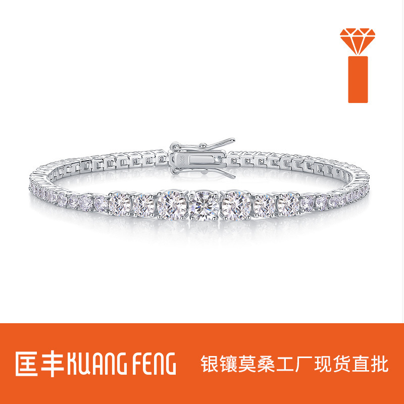 Gradient Size Moissanite Couple Bracelets Amazon Aliexpress European and American Cross-Border Hip-Hop Non-Fading Tennis Bracelet