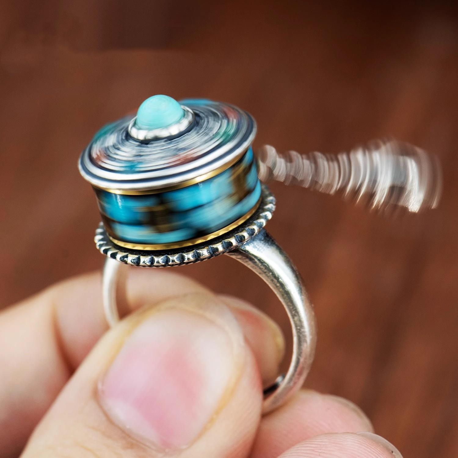 藏式轉輪戒指女可旋轉動個性開口六字真言復古時尚感指環男