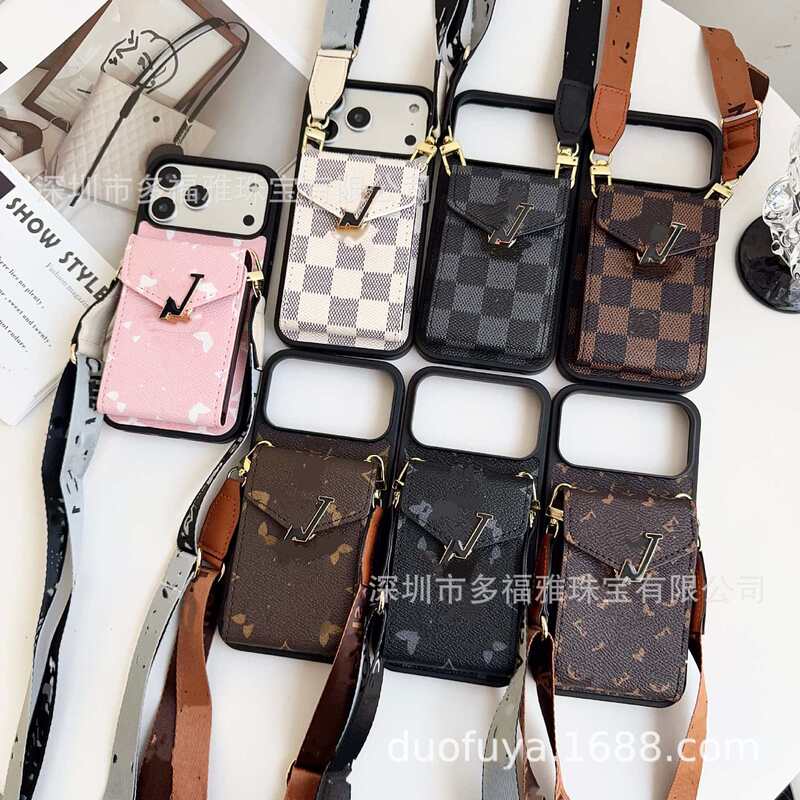 Suitable for Iphone16Promax Mobile Phone Case with Card Holder, Multi-Functional Cross-Body Lanyard, Anti-Lost Protective Cover, Universal