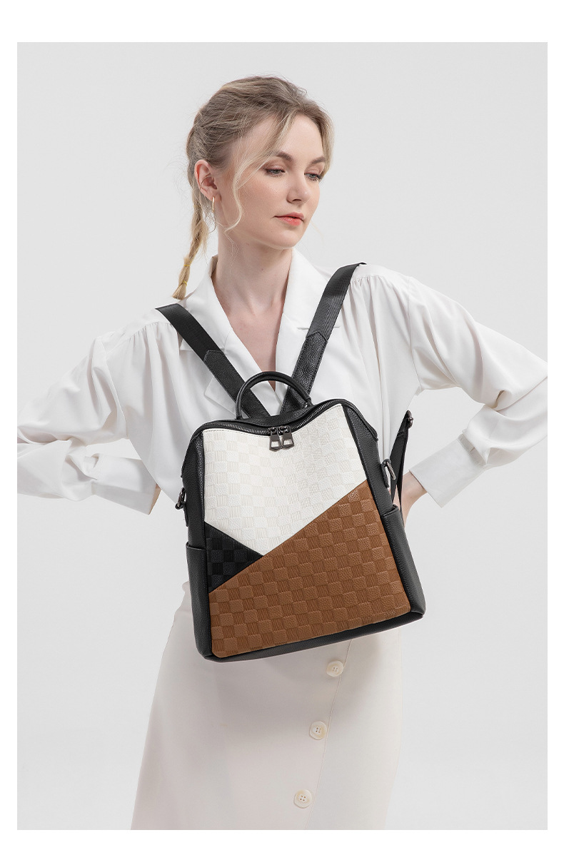 Women's Embossed Chessboard Checkerboard Backpack For College_voghion.com