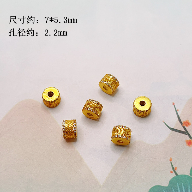 s925 silver gold-plated bow with diamond-studded flower ball, spacer beads, barrel beads, bracelet, necklace, DIY semi-finished accessories wholesale