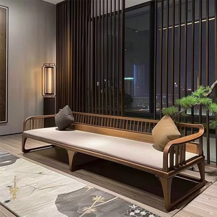Foshan New Chinese Style Solid Wood Sofa New Light Luxury Living Room Home Sofa Chair Walnut Arhat Bed